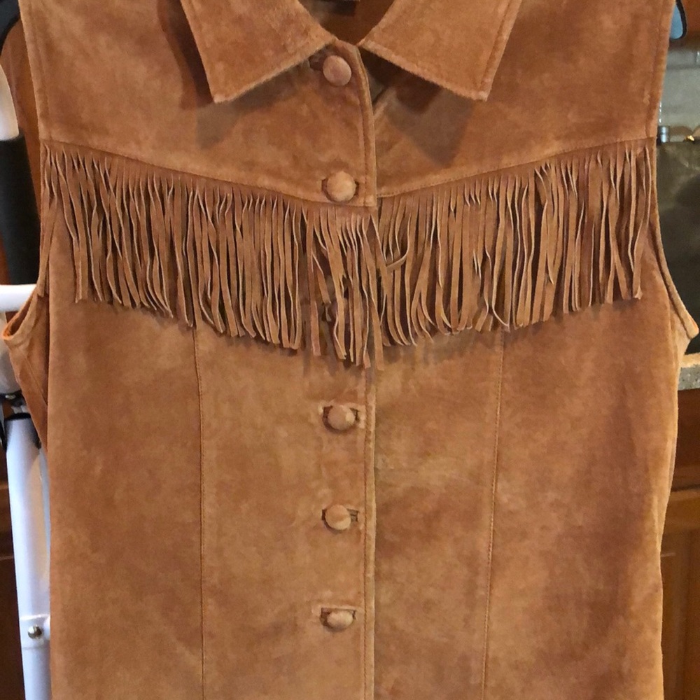 Suede leather fringe vest.